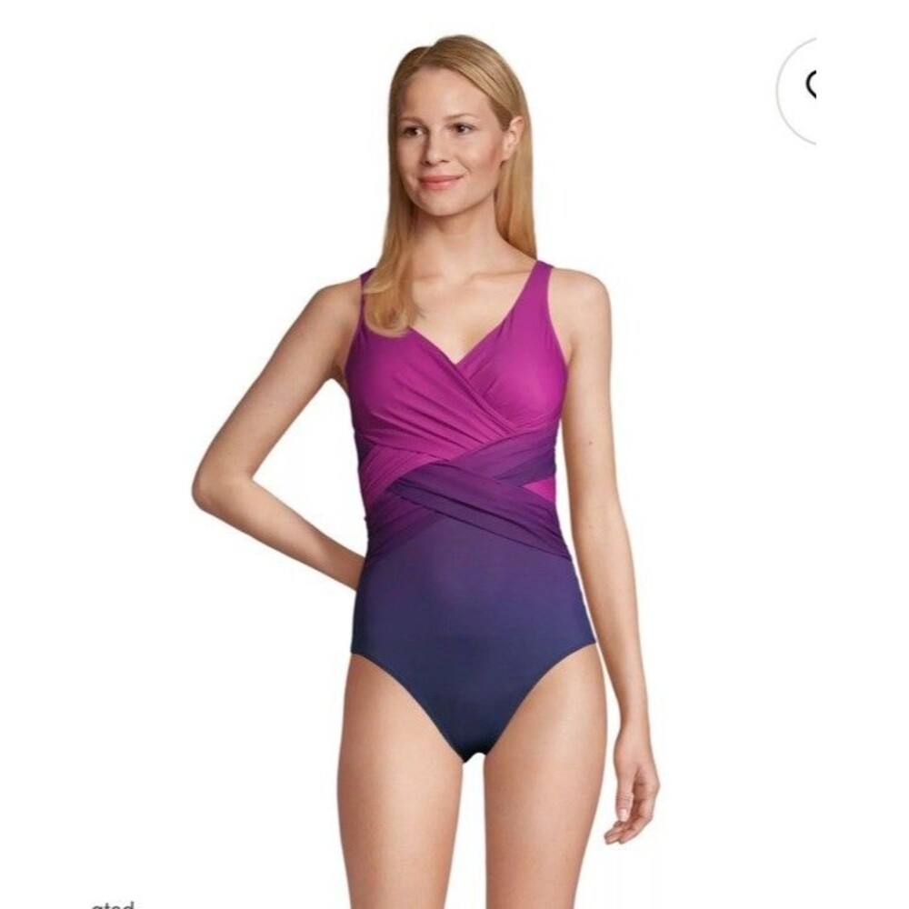 NWT Lands’ End SlenderSuit Swimsuit 20W DD Pink & Purple Ombré Bathing Suit
